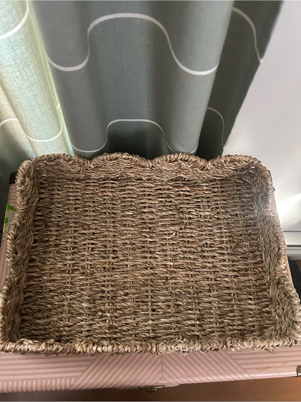 Festive Voice Woven Scalloped Edge Tray Natural Brown New
